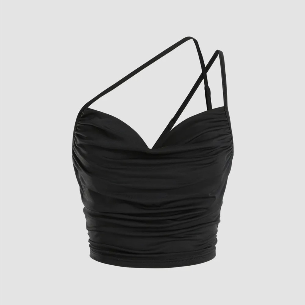Solid Ruched Cowl Neck Tank Top